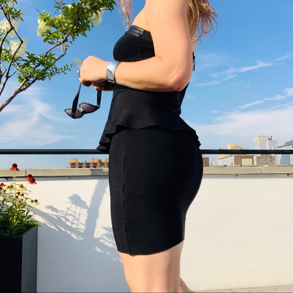 Bebe Strapless Bandage Leather Peplum BodyconDress - Picture 6 of 16